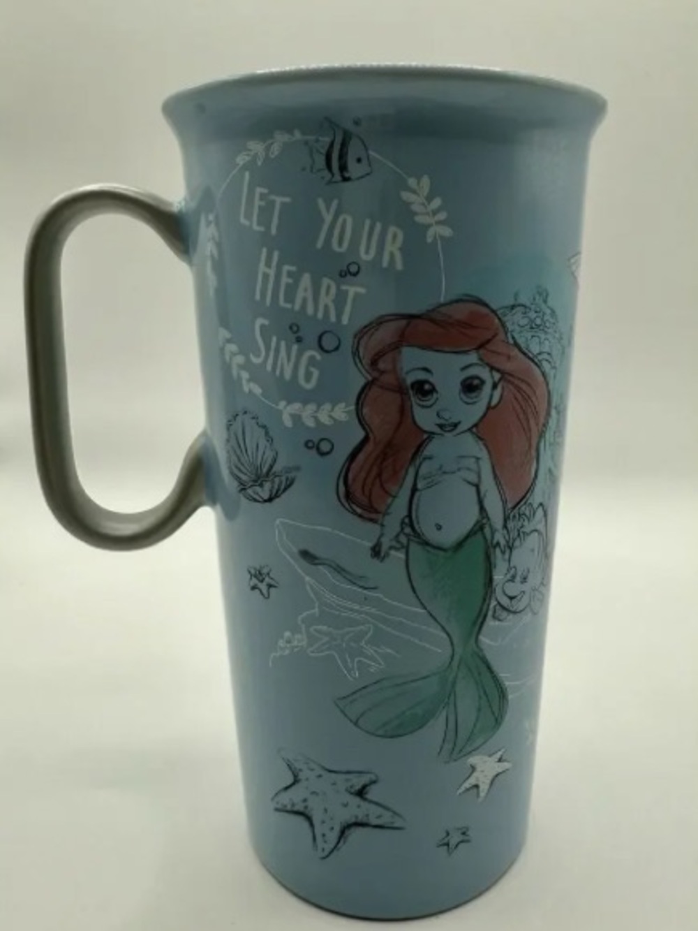 Disney Store Tall Blue Latte Mug Baby Princess Let Your Heart Sing Coffee Tea